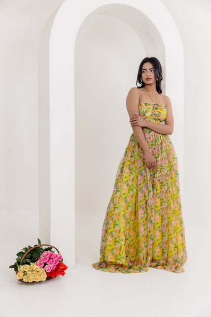 NIVA NEON FLORAL PRINTED LONG DRESS