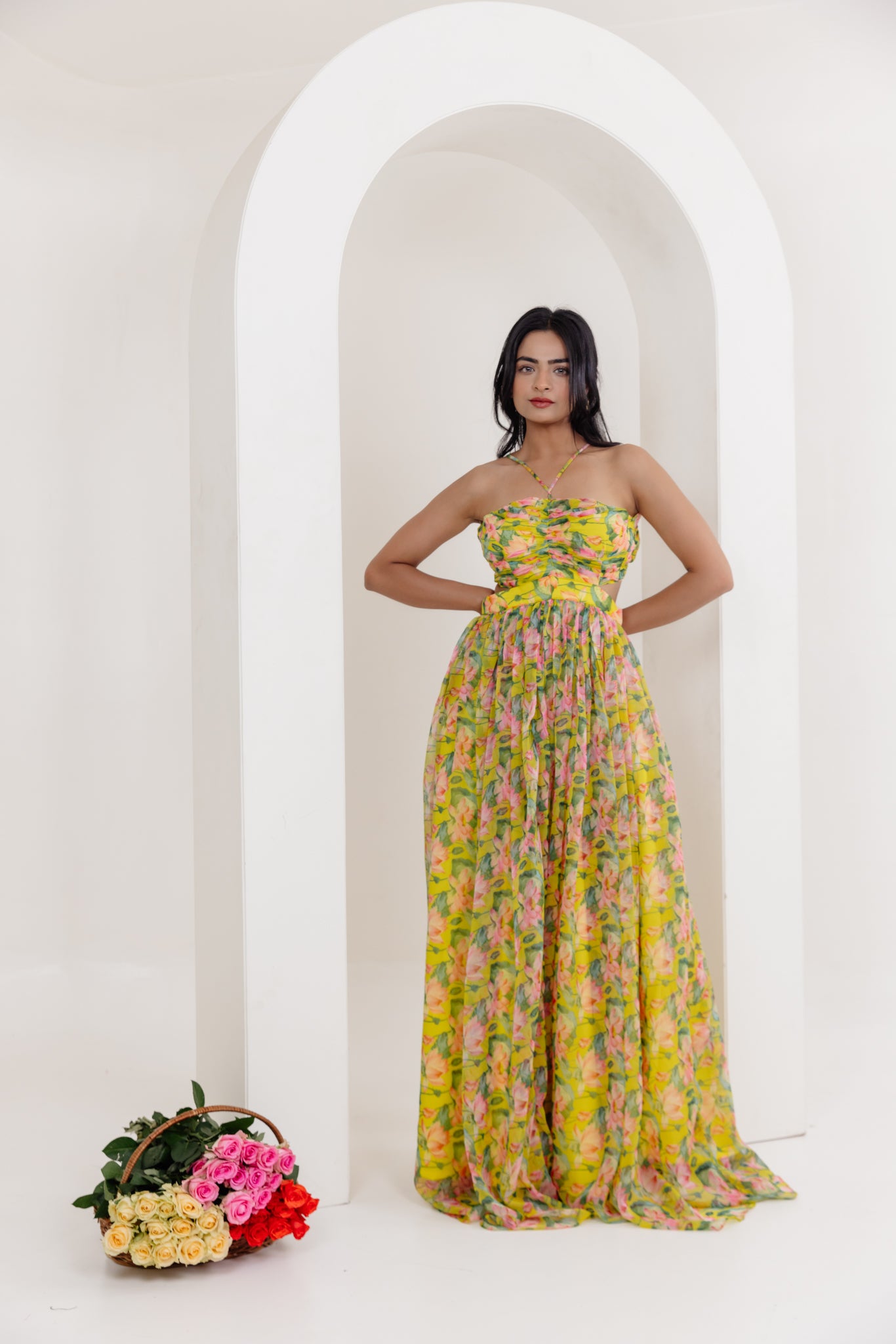 NIVA NEON FLORAL PRINTED LONG DRESS