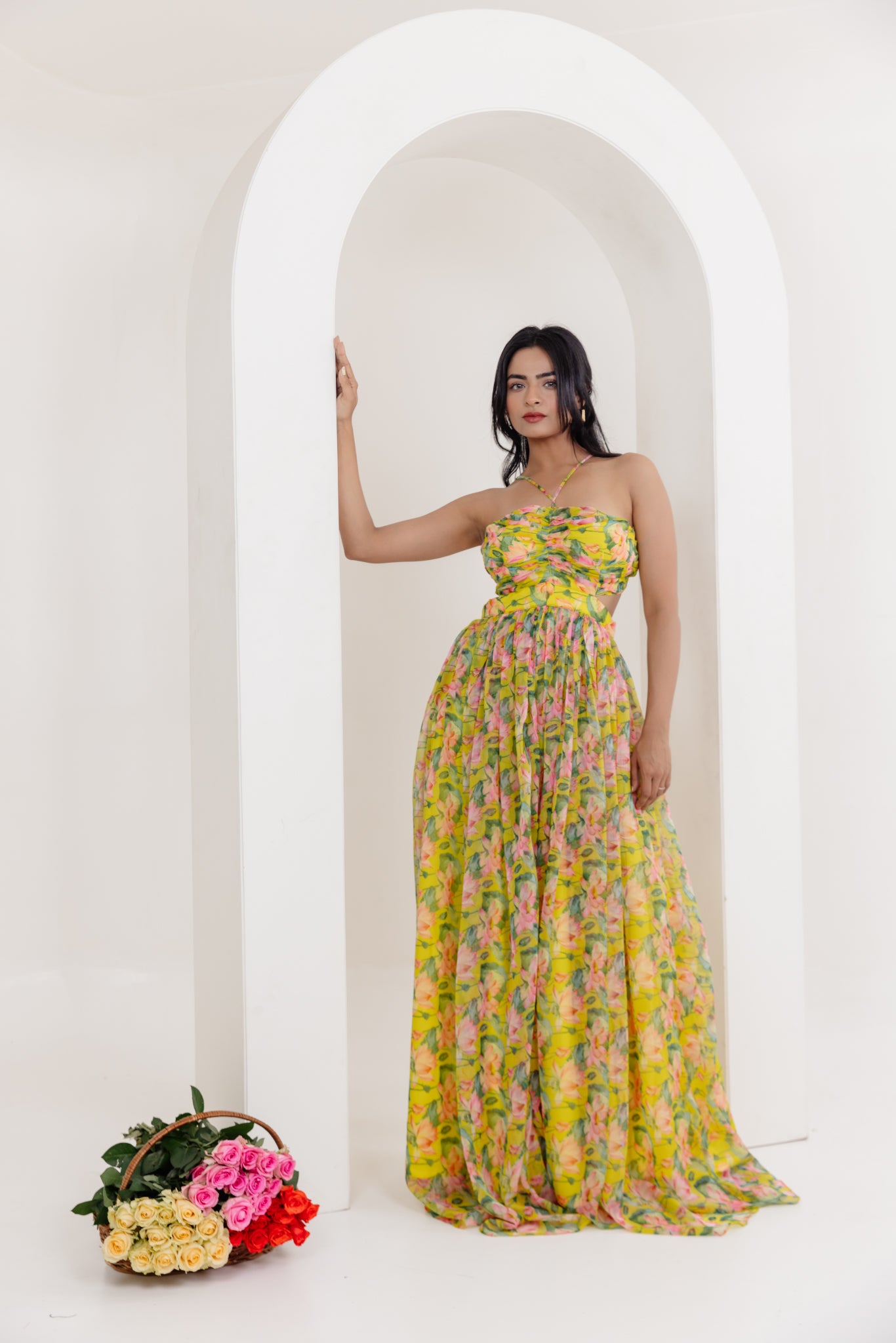 NIVA NEON FLORAL PRINTED LONG DRESS