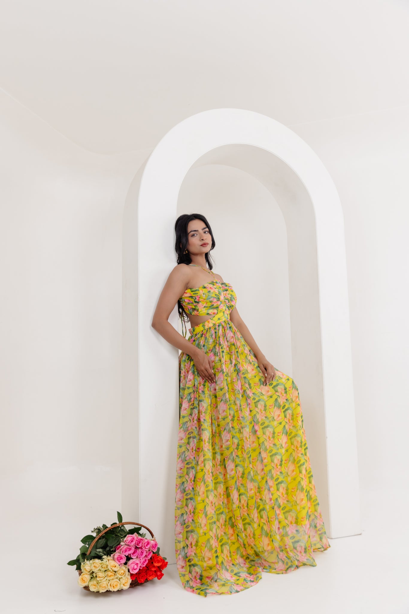 NIVA NEON FLORAL PRINTED LONG DRESS