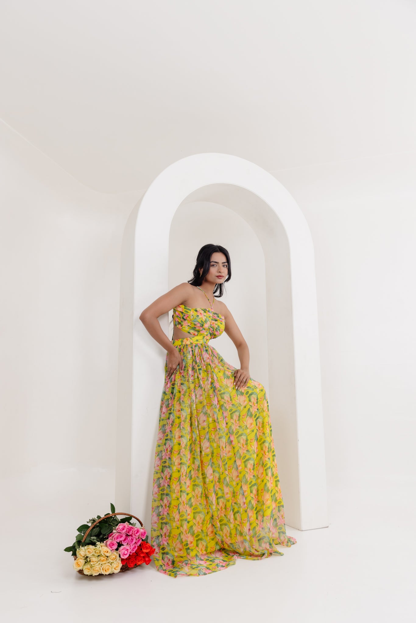 NIVA NEON FLORAL PRINTED LONG DRESS