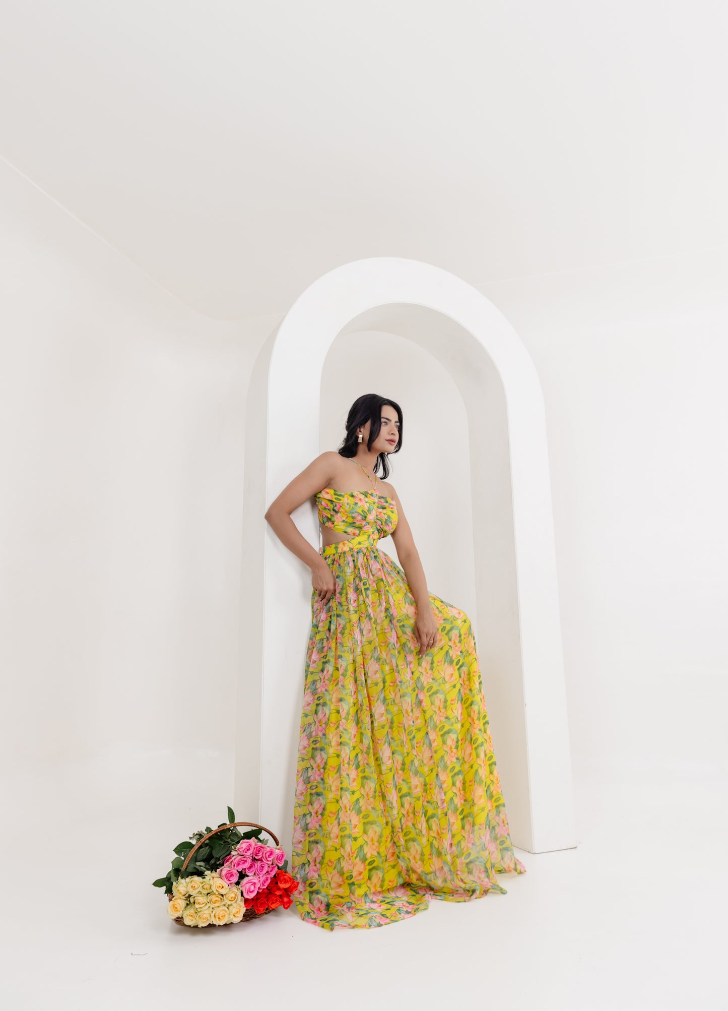 NIVA NEON FLORAL PRINTED LONG DRESS