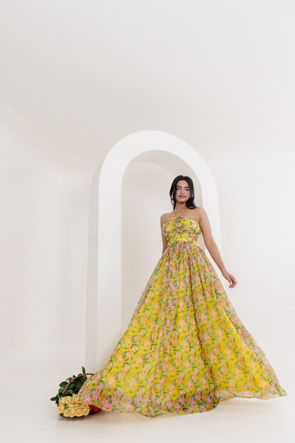 NIVA NEON FLORAL PRINTED LONG DRESS