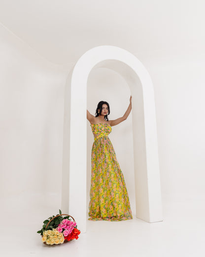 NIVA NEON FLORAL PRINTED LONG DRESS