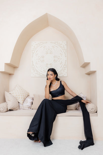 SANA BLACK ONE SHOULDER OFF DRAPED SAREE