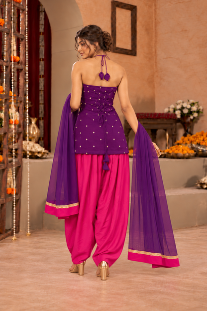 SAKSHI PURPLE PINK EMBELLISHED FARSHI SET