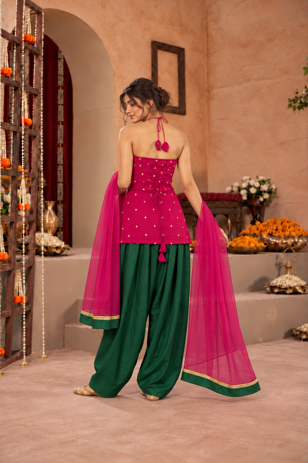 JASMIN PINK GREEN EMBELLISHED FARSHI SET