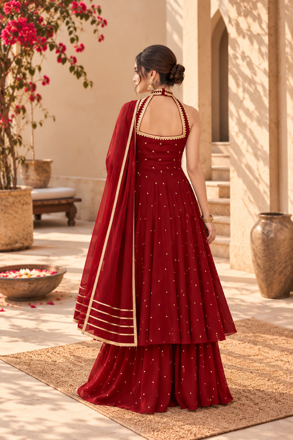 AASTHA MAROON HALTER NECK ANARKALI SET