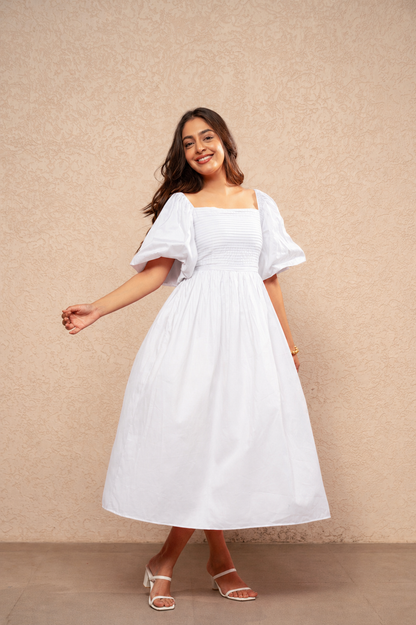 WILLA WHITE COTTON A-LINE DRESS