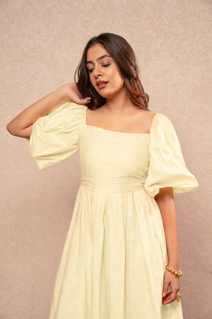 IVORIE PASTEL YELLOW COTTON A-LINE DRESS