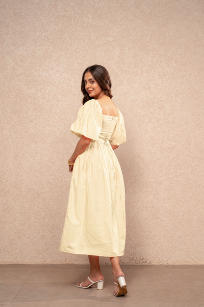 IVORIE PASTEL YELLOW COTTON A-LINE DRESS