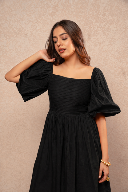 RUNA BLACK COTTON A-LINE DRESS