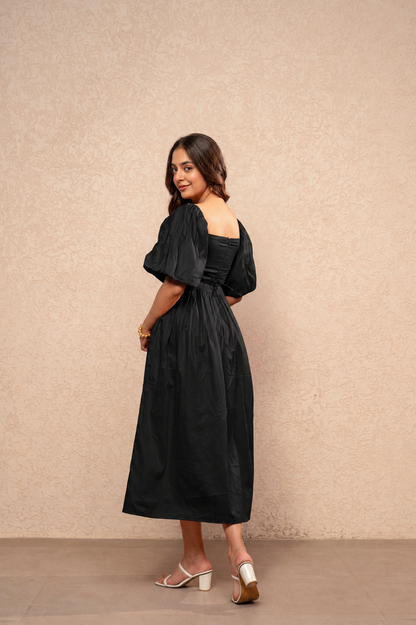 RUNA BLACK COTTON A-LINE DRESS