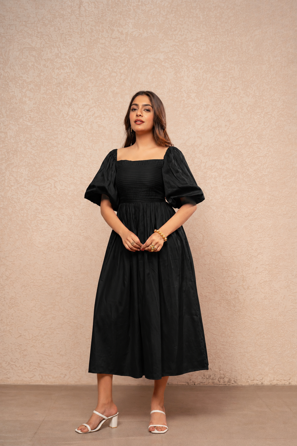RUNA BLACK COTTON A-LINE DRESS