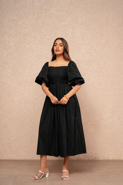 RUNA BLACK COTTON A-LINE DRESS
