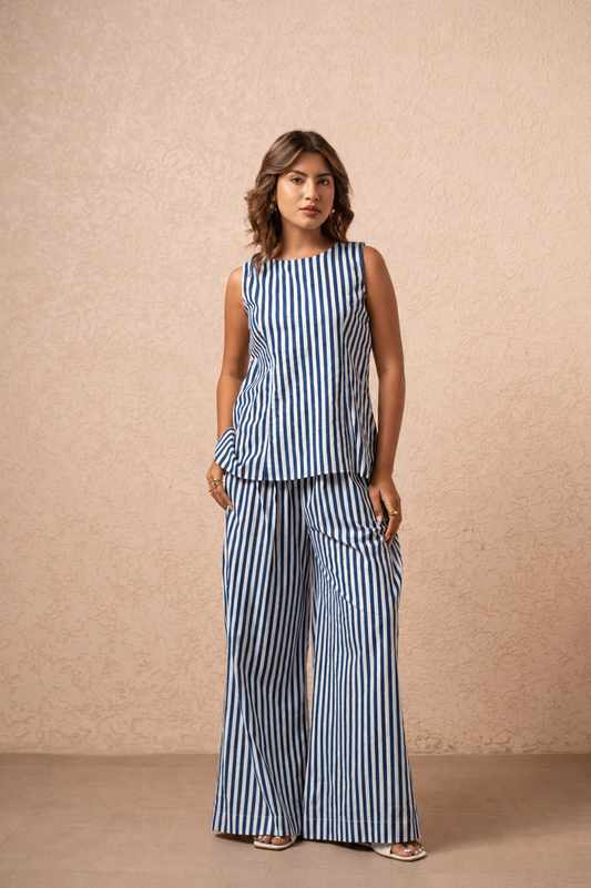 KEIRA BLUE STRIPED 2 PIECE COORD SET