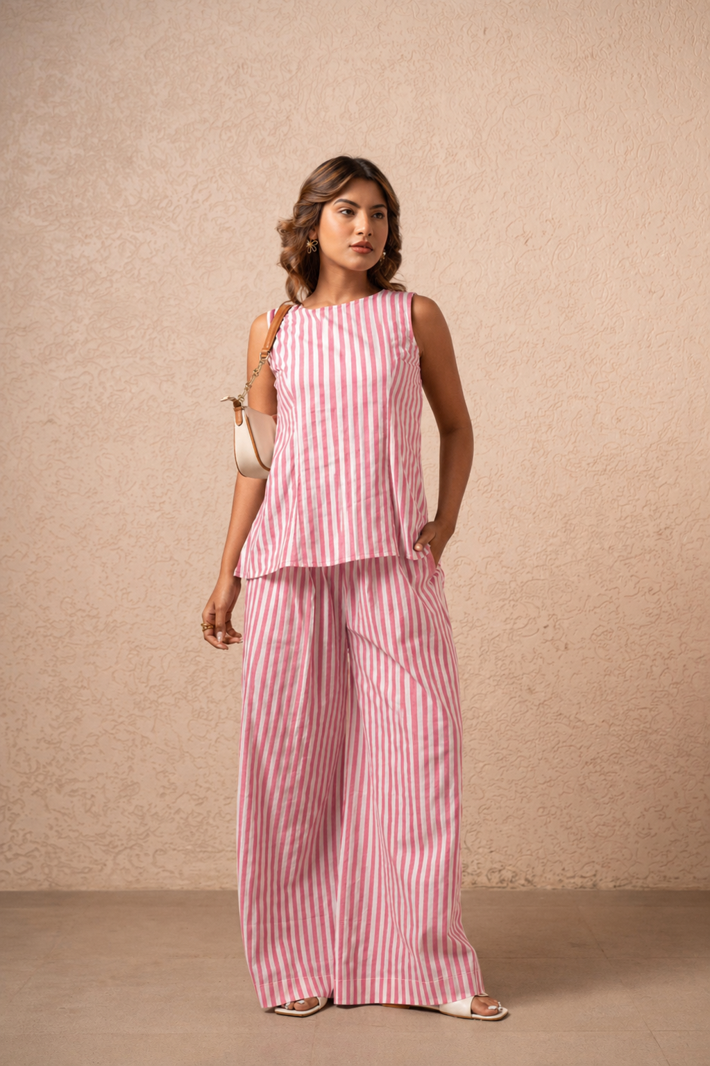 JOYCE PINK STRIPED 2 PIECE COORD SET