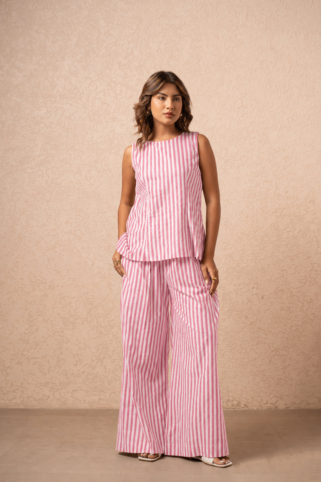 JOYCE PINK STRIPED 2 PIECE COORD SET