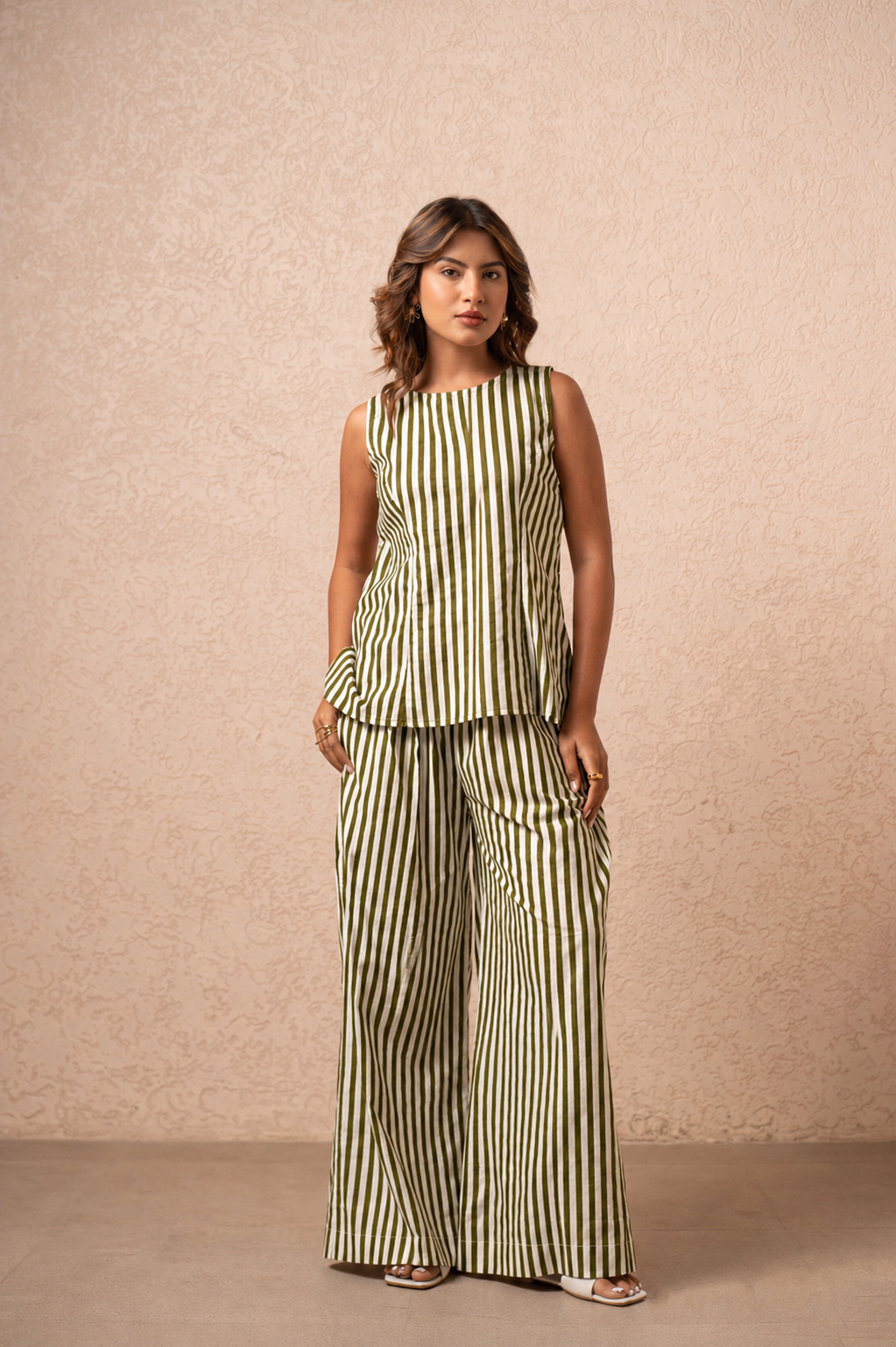 JOLENE GREEN STRIPED 2 PIECE COORD SET