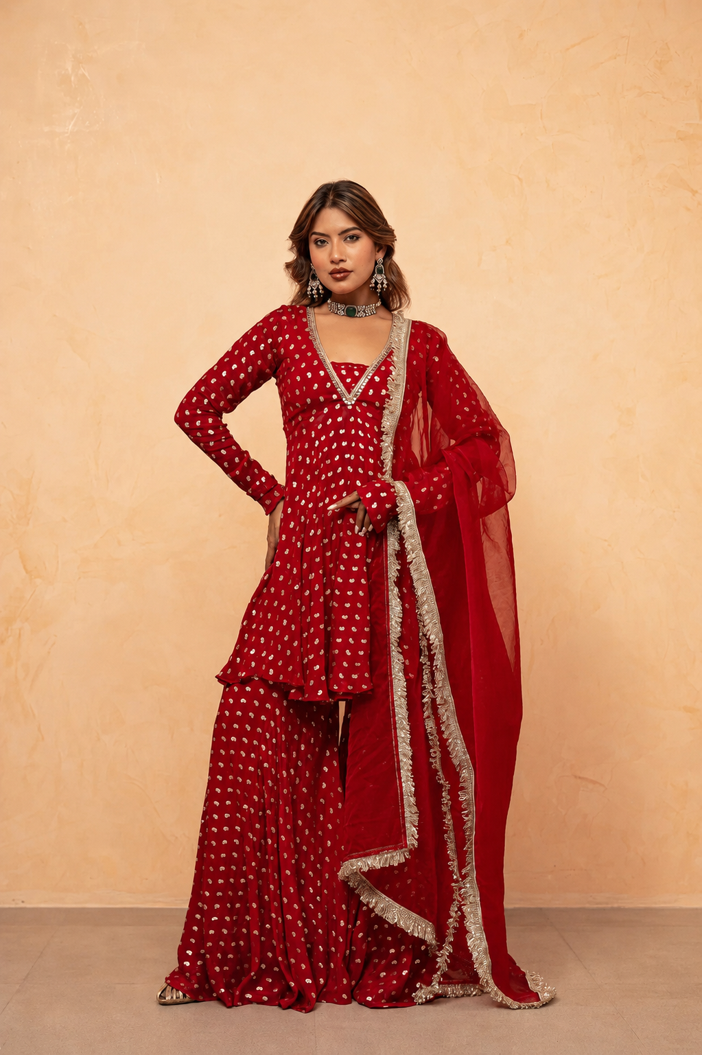 CHANDNI RED SHARARA SET