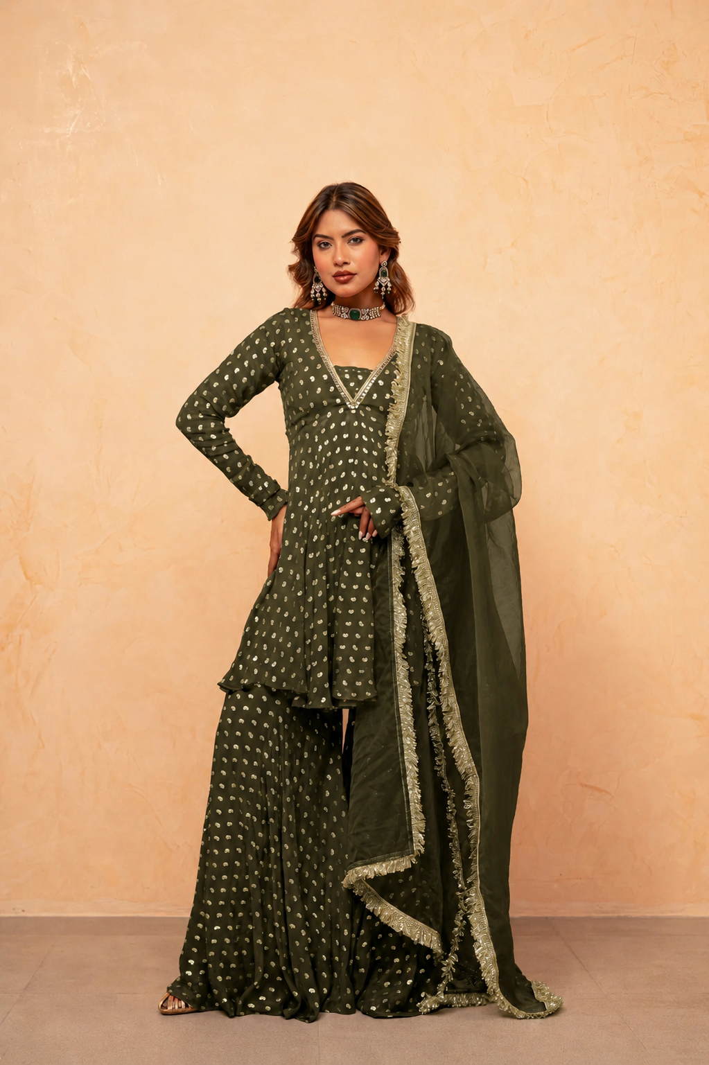 ANUSHA GREEN SHARARA SET