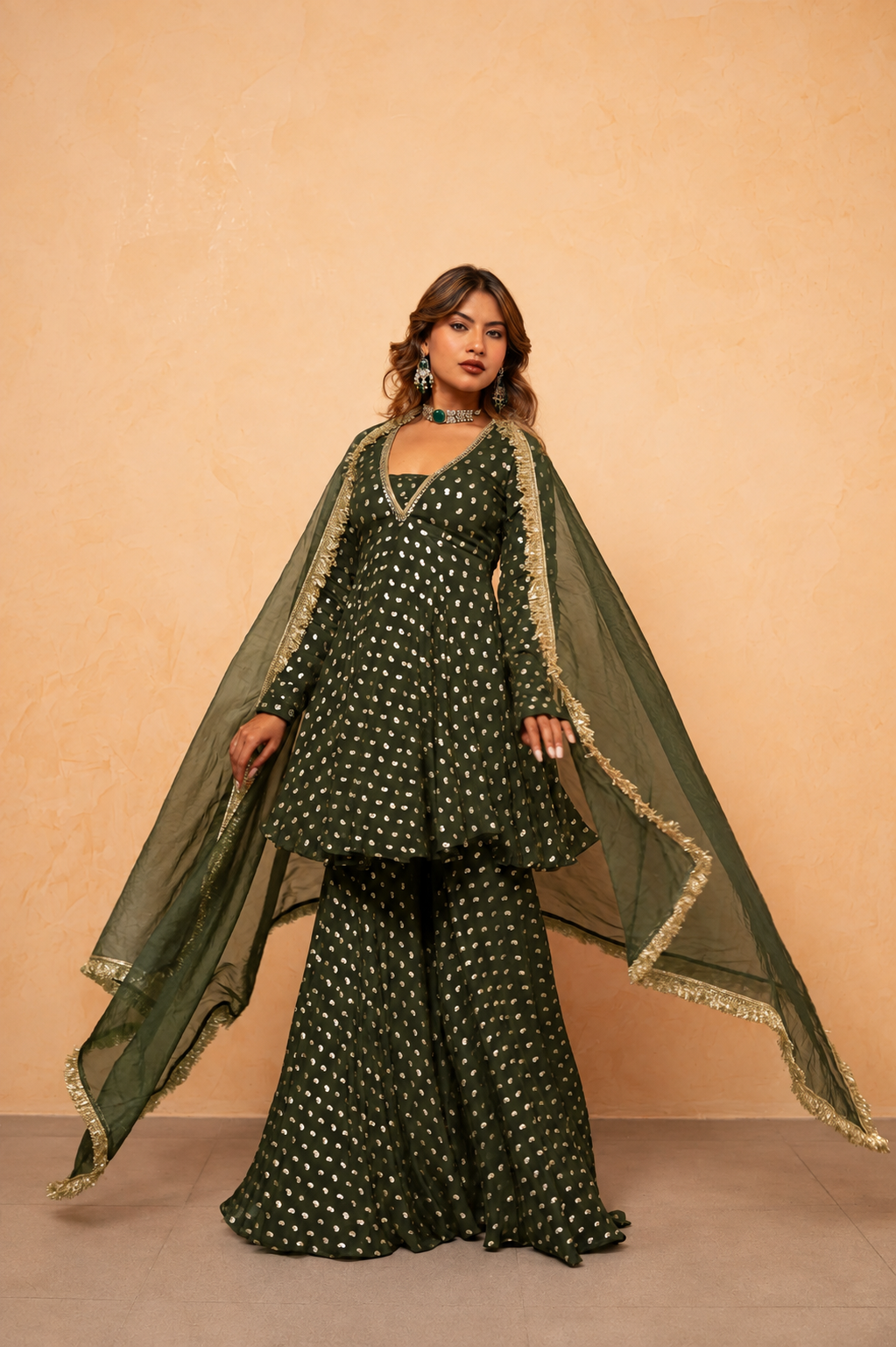ANUSHA GREEN SHARARA SET