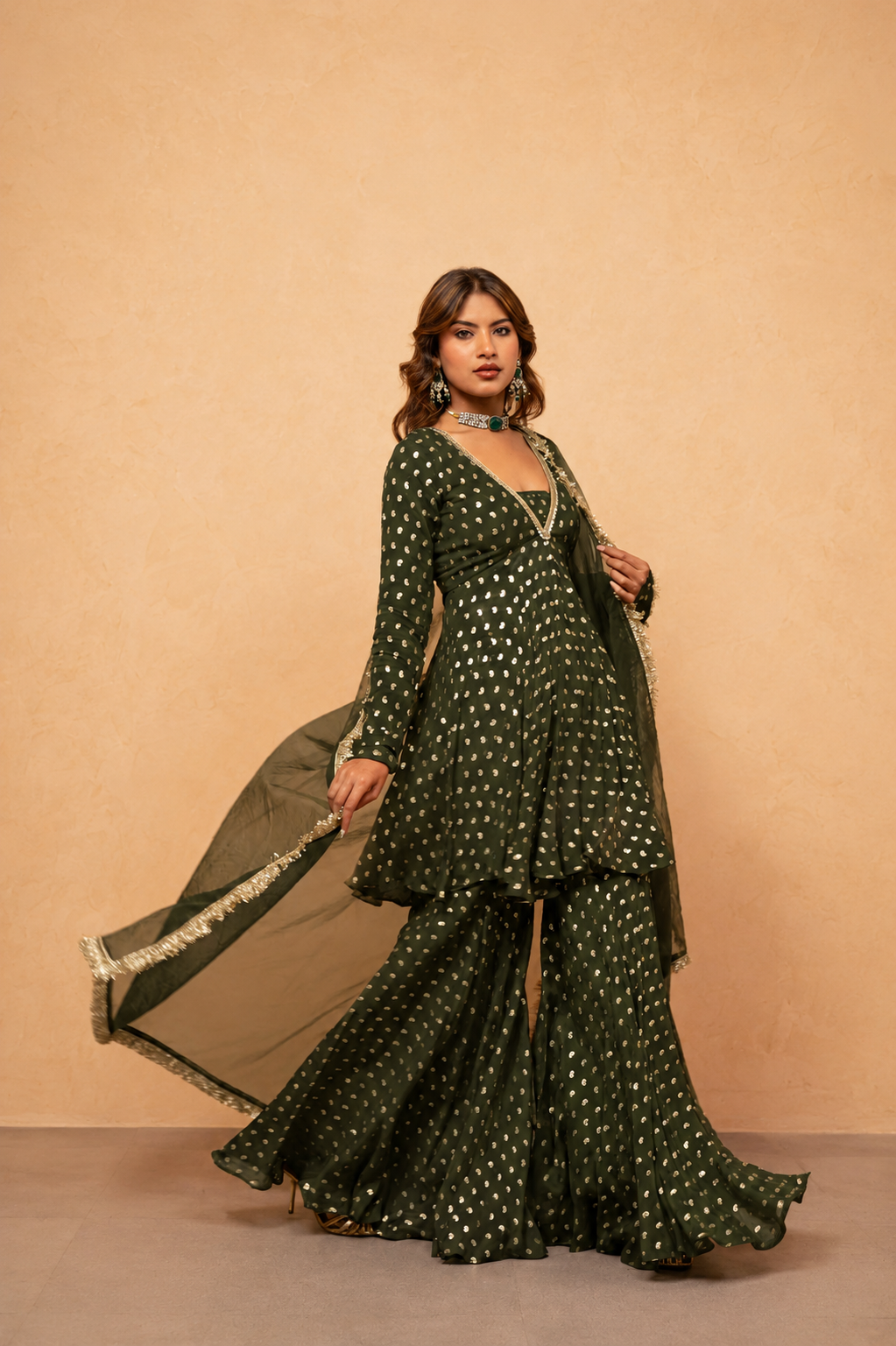 ANUSHA GREEN SHARARA SET