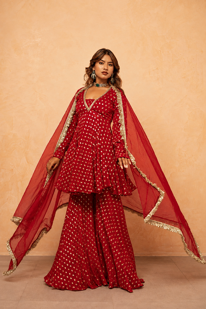CHANDNI RED SHARARA SET