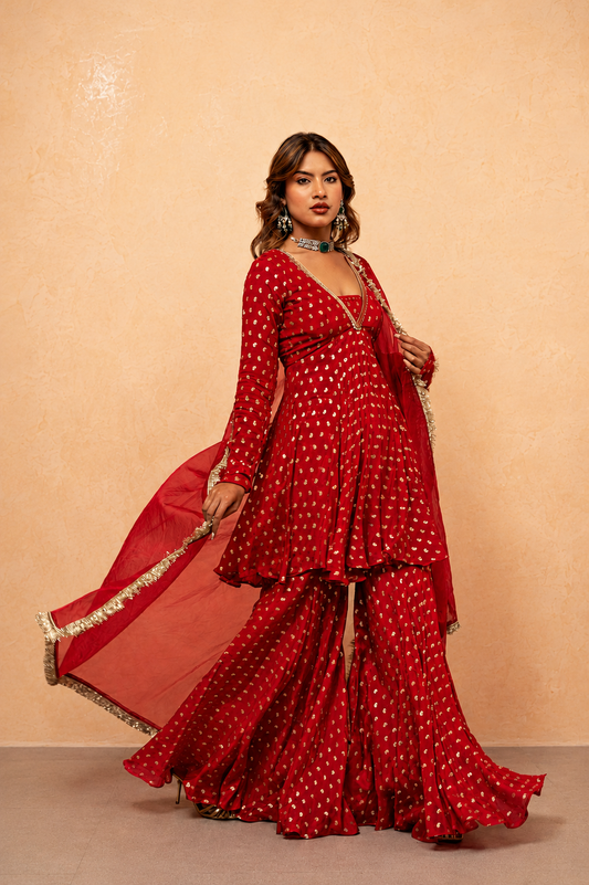 CHANDNI RED SHARARA SET