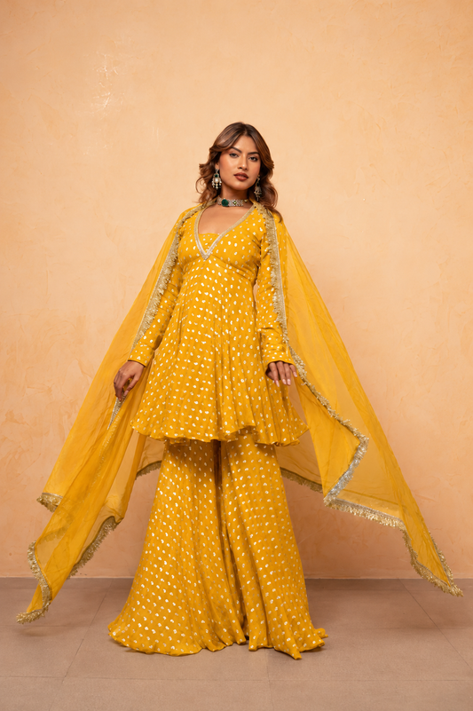 PANKHURI YELLOW SHARARA SET