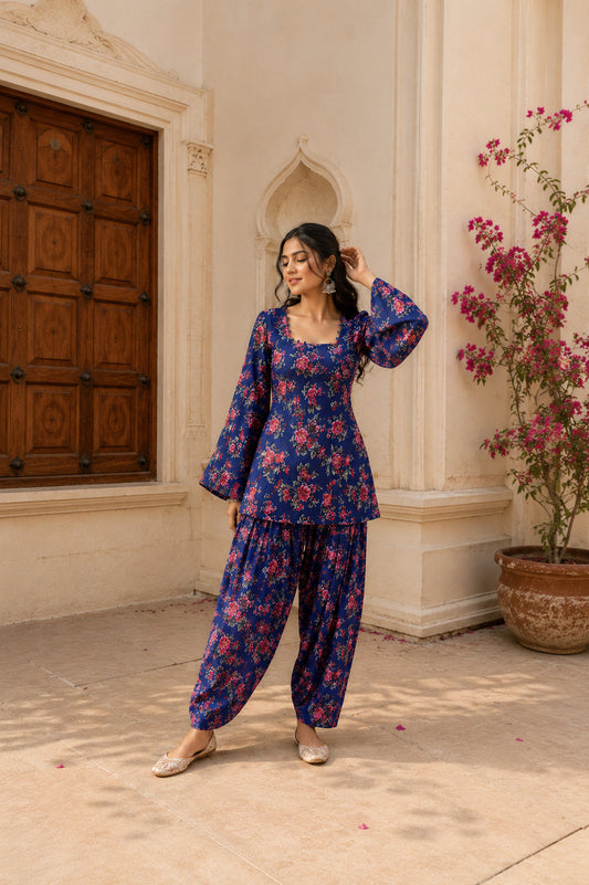 RUBINA BLUE FLORAL FARSHI SET