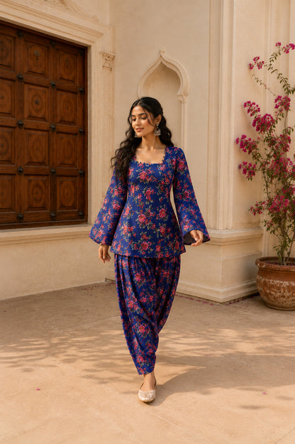 RUBINA BLUE FLORAL FARSHI SET