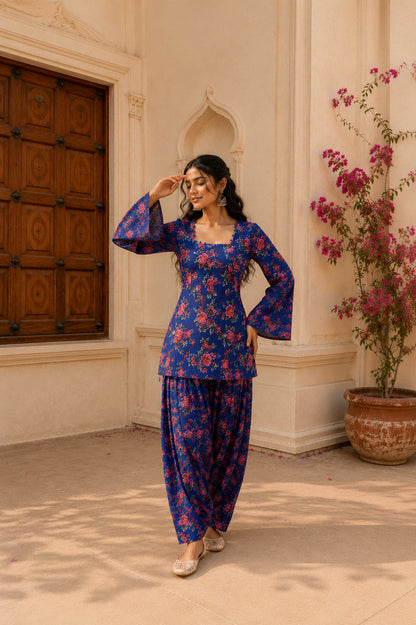 RUBINA BLUE FLORAL FARSHI SET