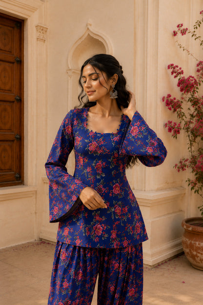 RUBINA BLUE FLORAL FARSHI SET