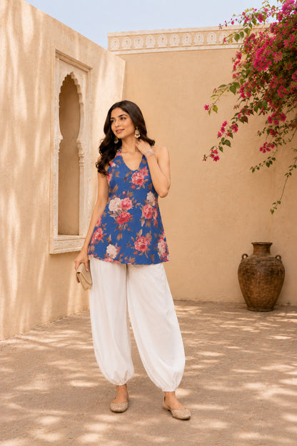 HINA BLUE FLORAL BALLOON PANTS SET