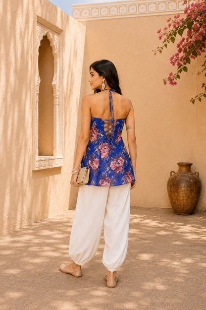 HINA BLUE FLORAL BALLOON PANTS SET