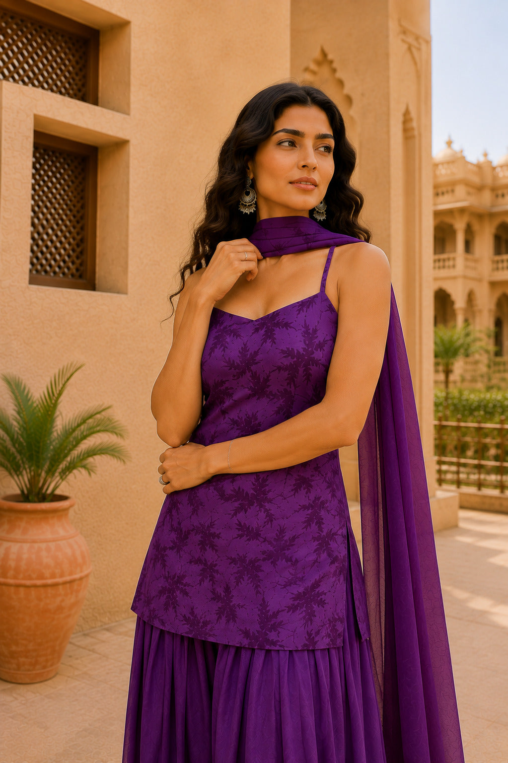 RUHANI PURPLE FLORAL BALLOON PANTS SET WITH DUPATTA