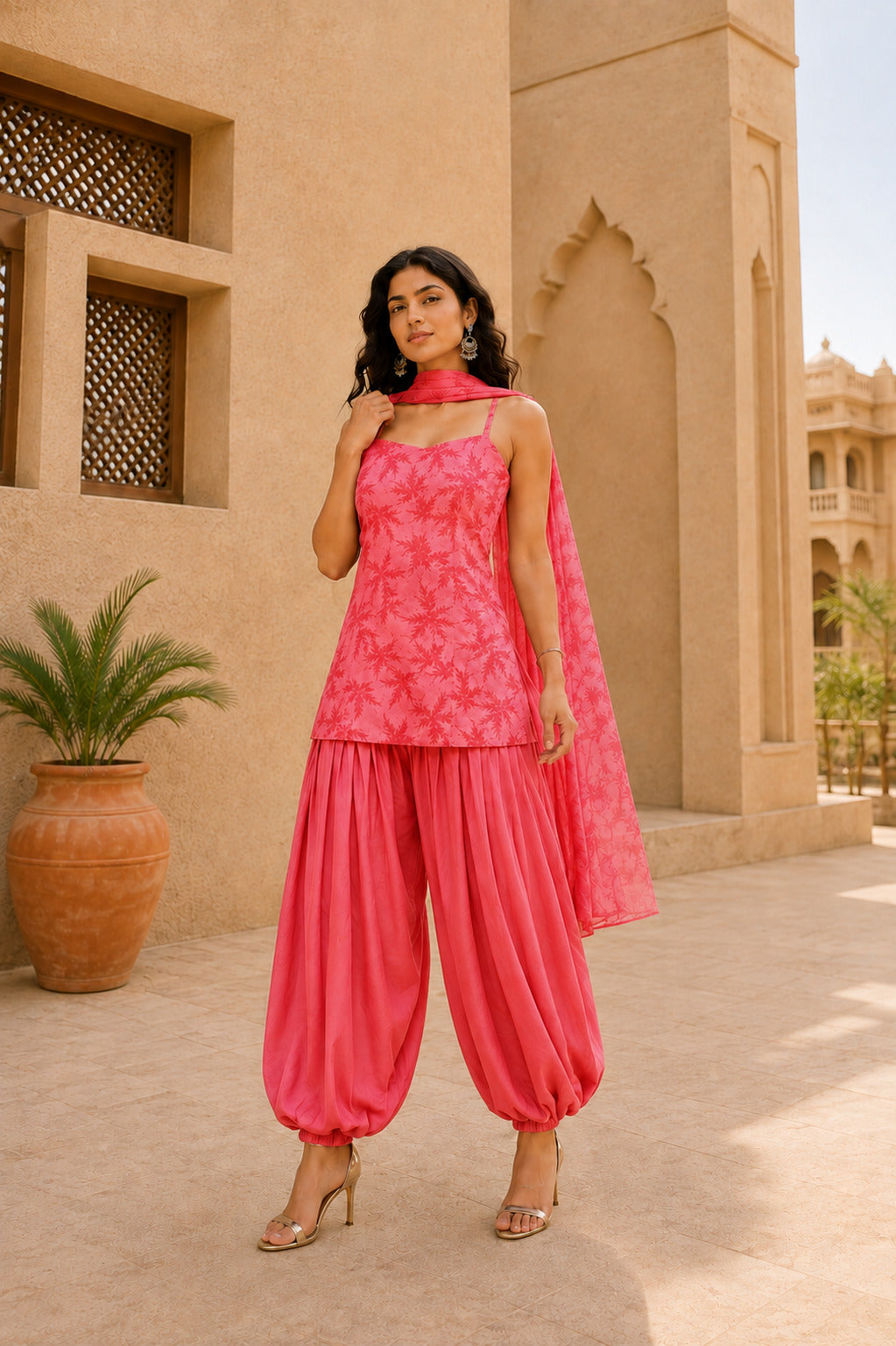 AVNEET PINK FLORAL BALLOON PANTS SET WITH DUPATTA