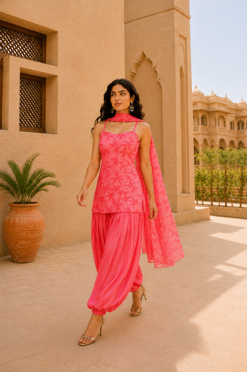 AVNEET PINK FLORAL BALLOON PANTS SET WITH DUPATTA
