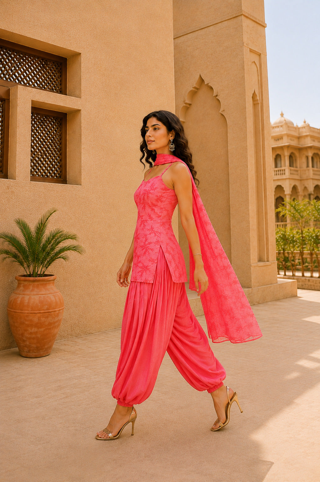AVNEET PINK FLORAL BALLOON PANTS SET WITH DUPATTA