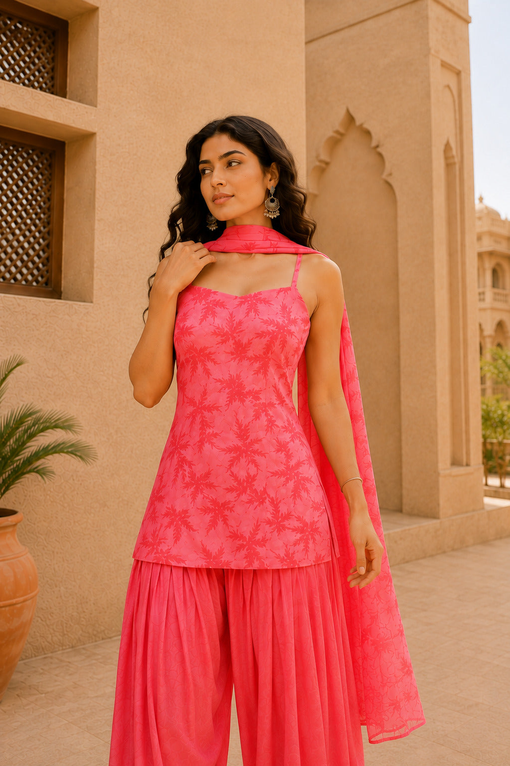 AVNEET PINK FLORAL BALLOON PANTS SET WITH DUPATTA