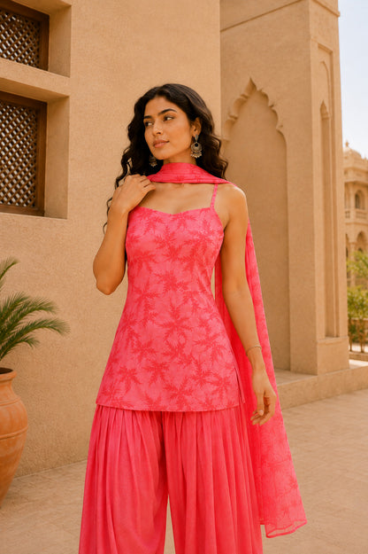 AVNEET PINK FLORAL BALLOON PANTS SET WITH DUPATTA
