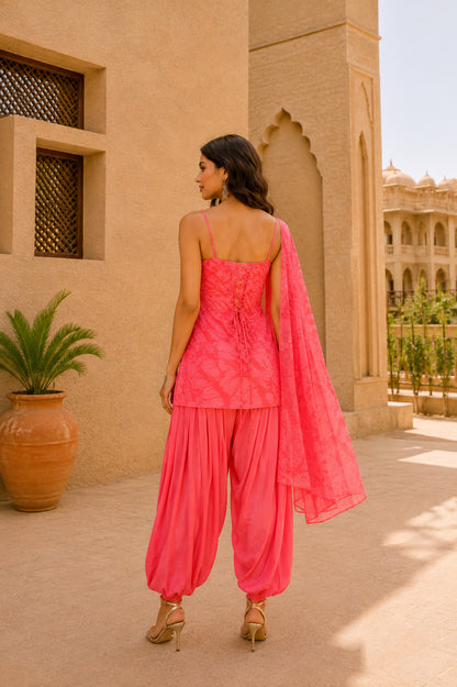 AVNEET PINK FLORAL BALLOON PANTS SET WITH DUPATTA