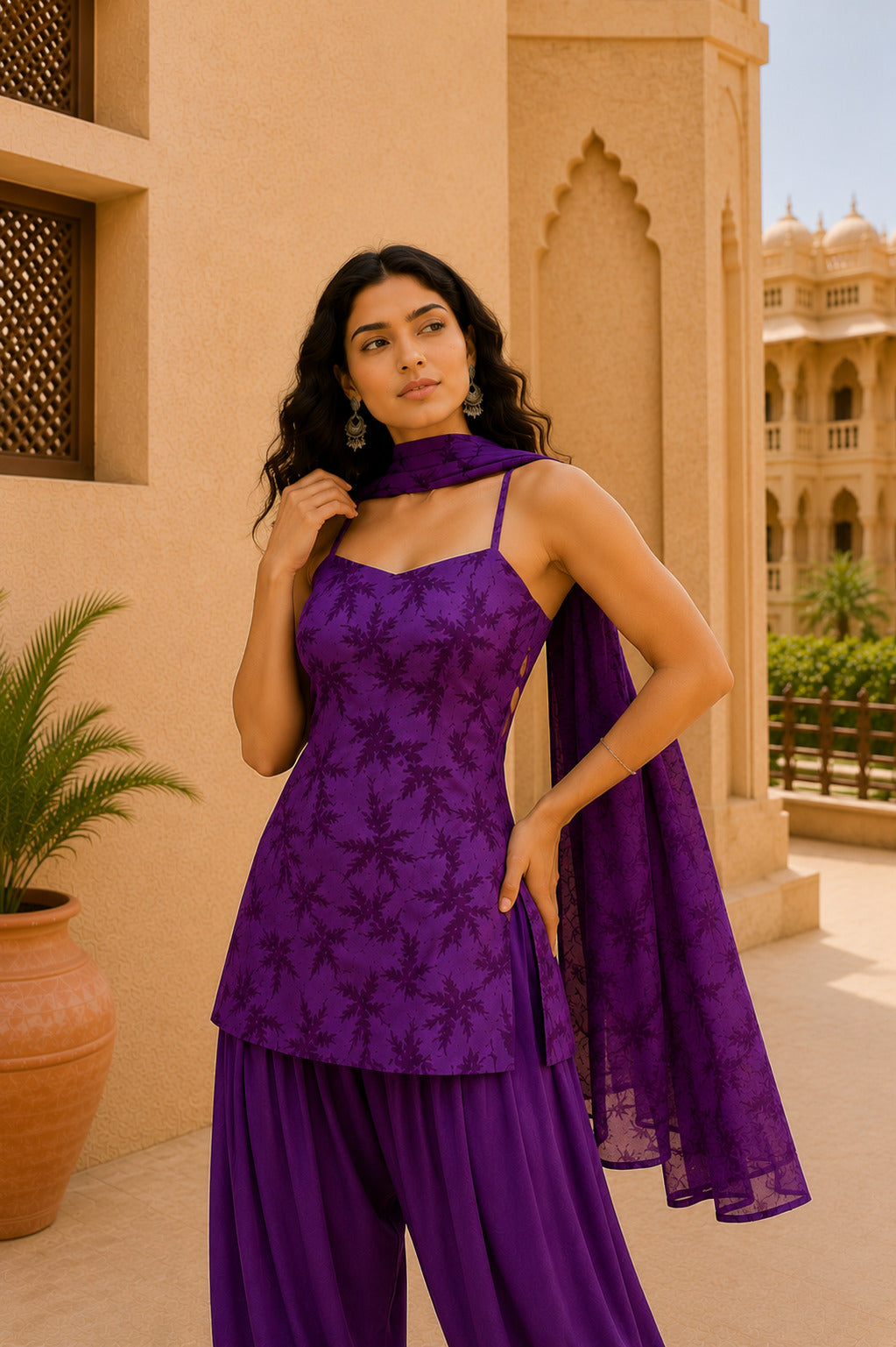 RUHANI PURPLE FLORAL BALLOON PANTS SET WITH DUPATTA