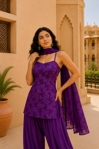RUHANI PURPLE FLORAL BALLOON PANTS SET WITH DUPATTA