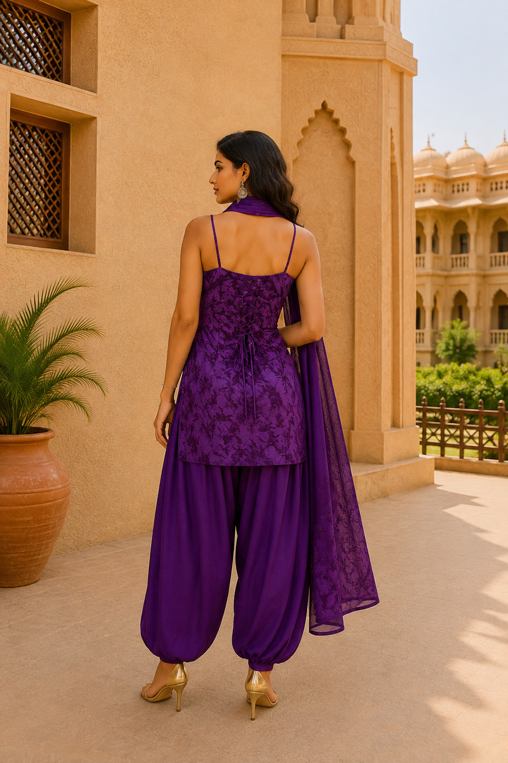 RUHANI PURPLE FLORAL BALLOON PANTS SET WITH DUPATTA