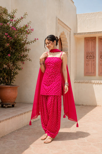 SHIVANGI PINK BANDHEJ FARSHI SET