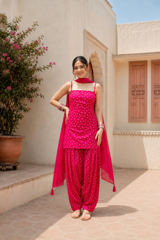 SHIVANGI PINK BANDHEJ FARSHI SET