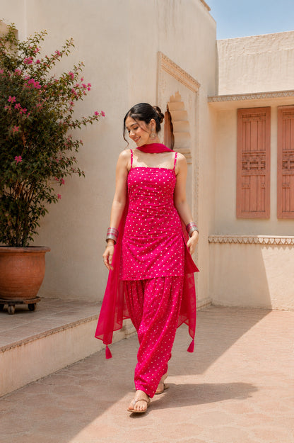 SHIVANGI PINK BANDHEJ FARSHI SET