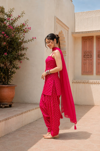 SHIVANGI PINK BANDHEJ FARSHI SET